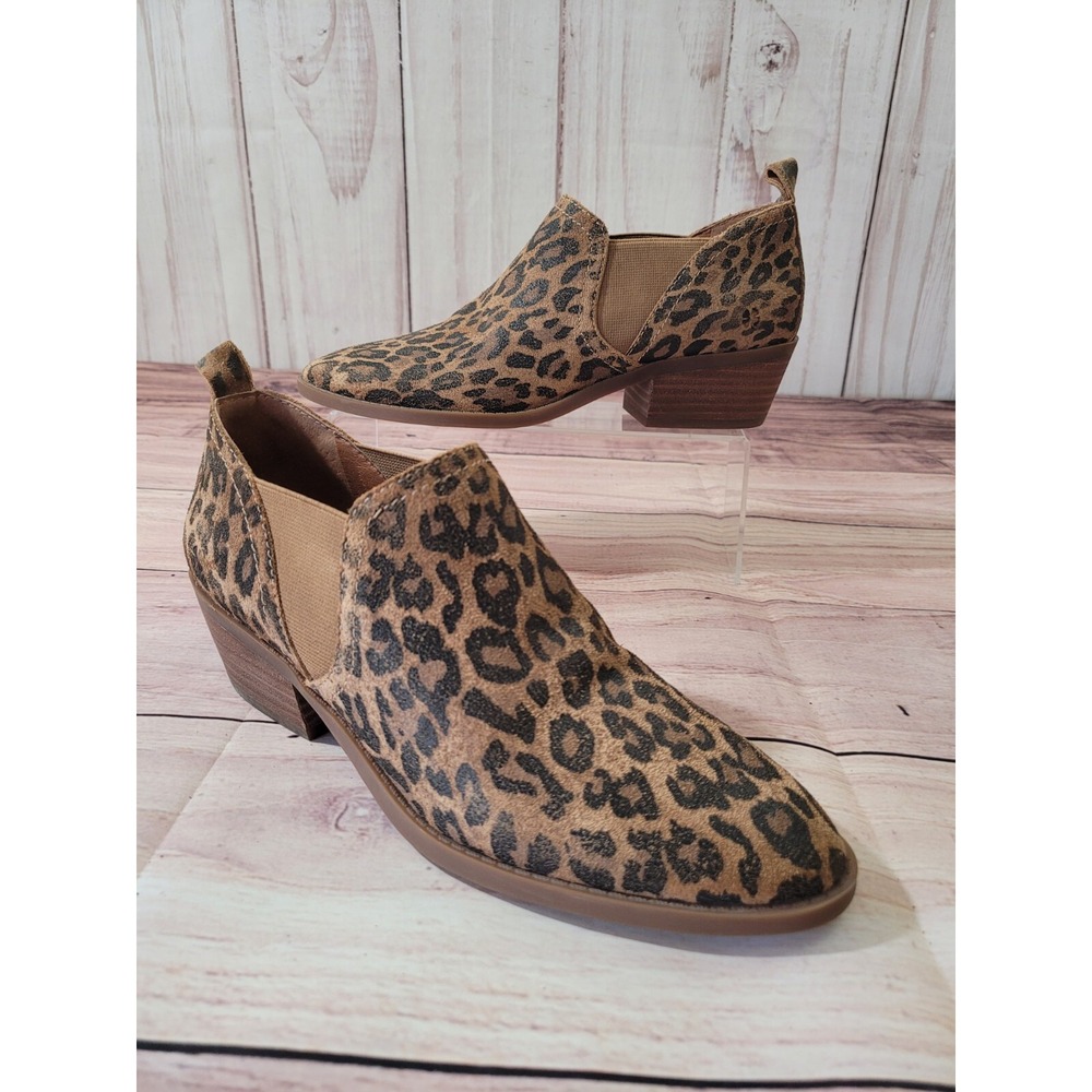 LUCKY BRAND Ankle Boots 8 1/2 M Fallo Womens Suede Slip-On Cheetah